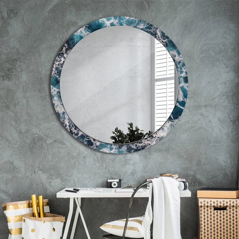 Okrúhle dekoračné zrkadlo s motívom Turbulentné more fi 100 cm