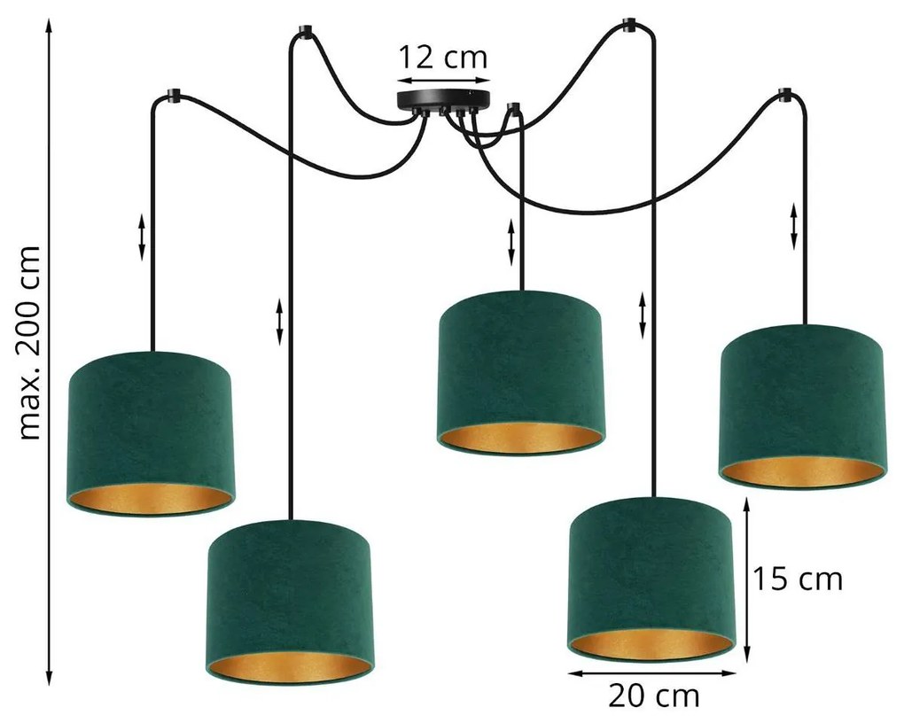 Závesné svietidlo Mediolan spider, 5x textilné tienidlo (výber z 10 farieb), (výber z 2 farieb konštrukcie), g