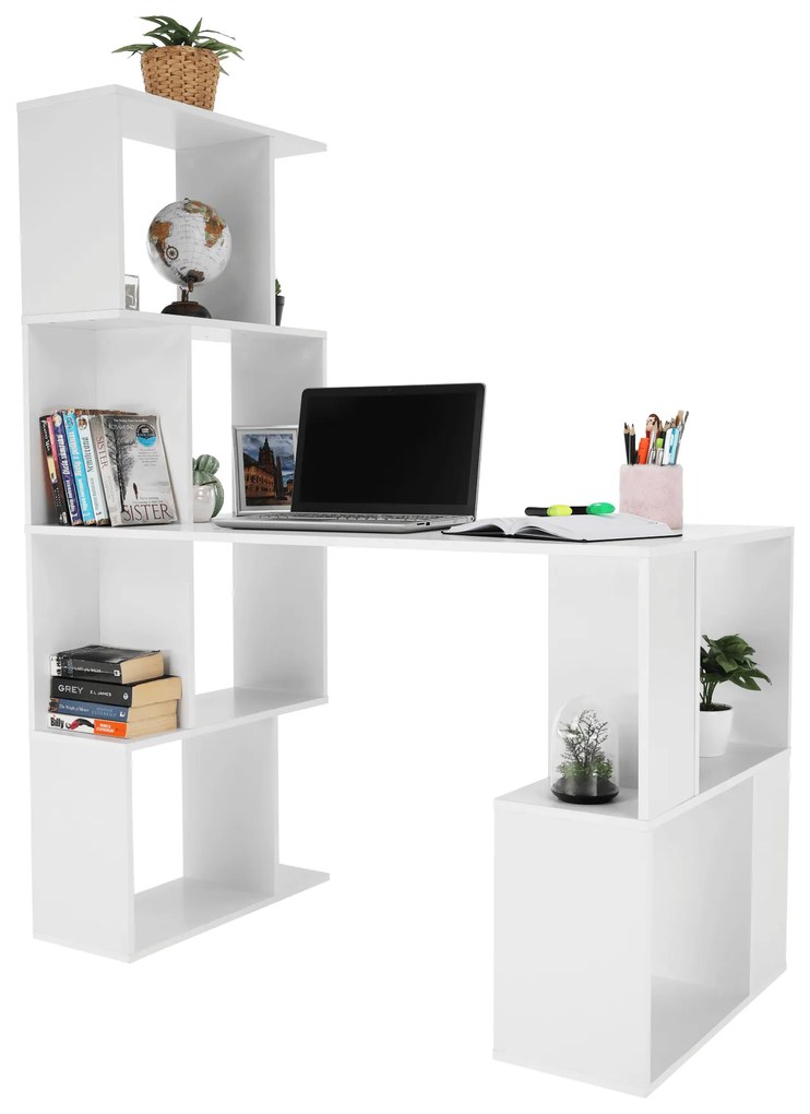 PC stôl s regálom, biela, FLOKI NEW