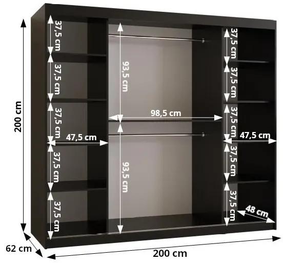 Šatníková skriňa so zrkadlom 200 cm Riana Slimo 2 200 (biela + čierna). Vlastná spoľahlivá doprava až k Vám domov. 1063648