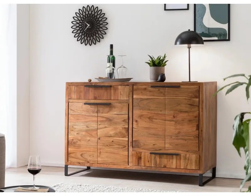 furniture-nabytek.cz - Masívna komoda Sydney z akáciového dreva, lakovaná, hnedá – 126×45×84 cm