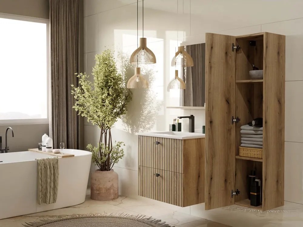 Kúpeľňové zrkadlo s poličkou Voke 60 cm dub evoke