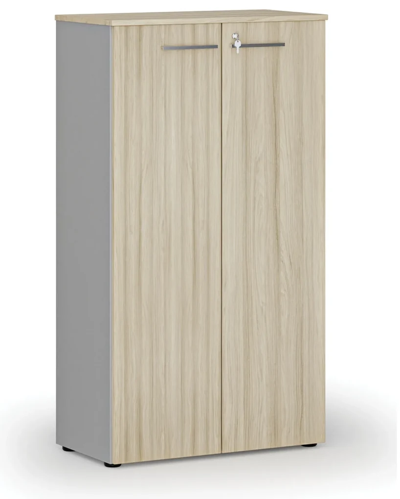 Kancelárska skriňa s dverami PRIMO GRAY, 800 x 420 x 1434 mm, sivá/dub prírodný