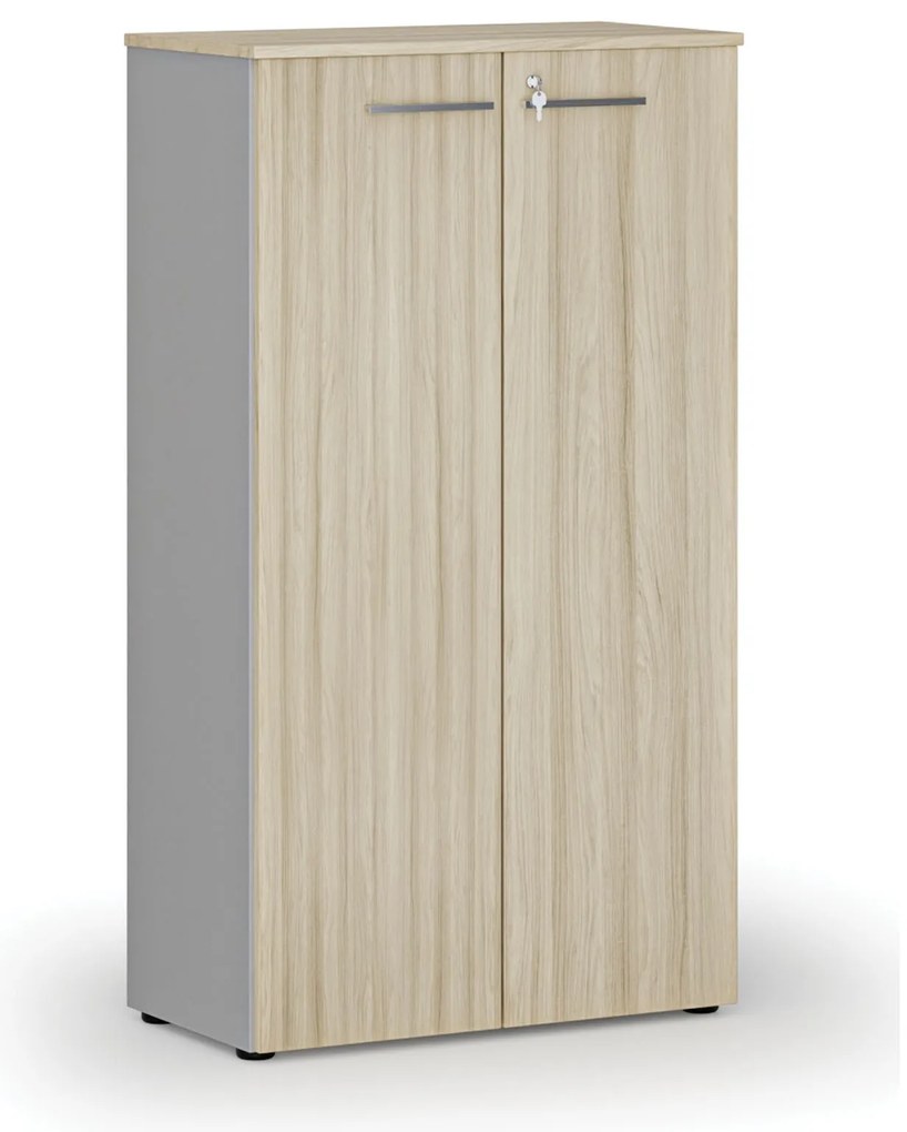 Kancelárska skriňa s dverami PRIMO GRAY, 800 x 420 x 1434 mm, sivá/dub prírodný