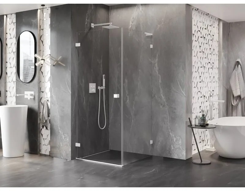 Mexen Lunar-B L, 1-krídlový sprchový kút, ľavý, 80 x 80 cm, 8mm číre sklo, biely profil, 832L-080-080-20-00-L