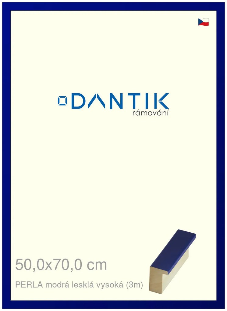 DANTIK rám na obraz 50x70 | PERLA modrá lesklá vysoká (Plexi Čiré)