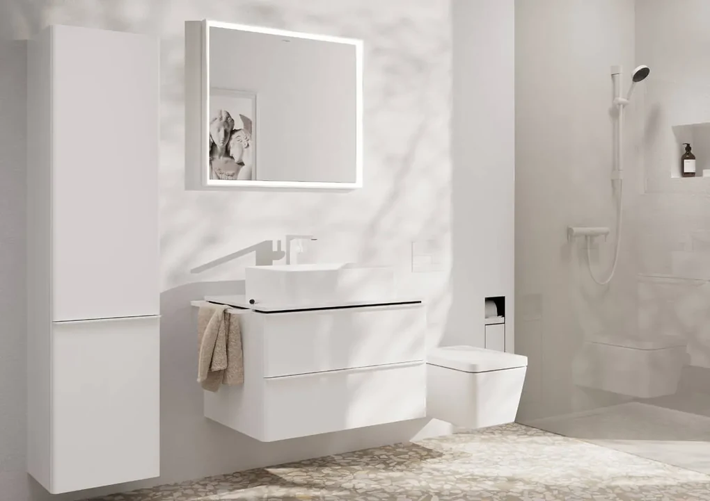 Hansgrohe Tecturis E, páková umývadlová batéria 240 Fine CoolStart EcoSmart+ s odtokovou garnitúrou Push-Open, biela matná, HAN-73070700