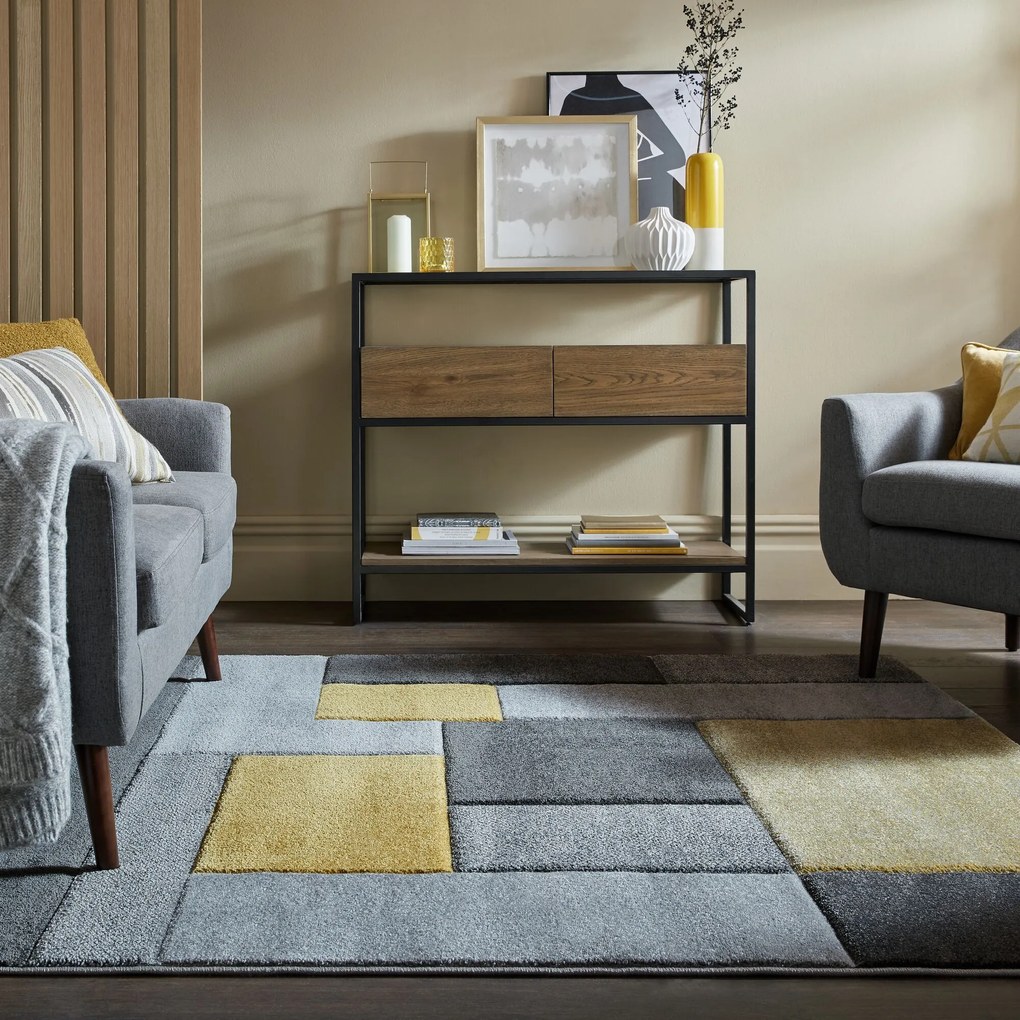 Flair Rugs, Kusový koberec Hand Carved Cosmos Ochre, 120x170, šedá, obývacia izba