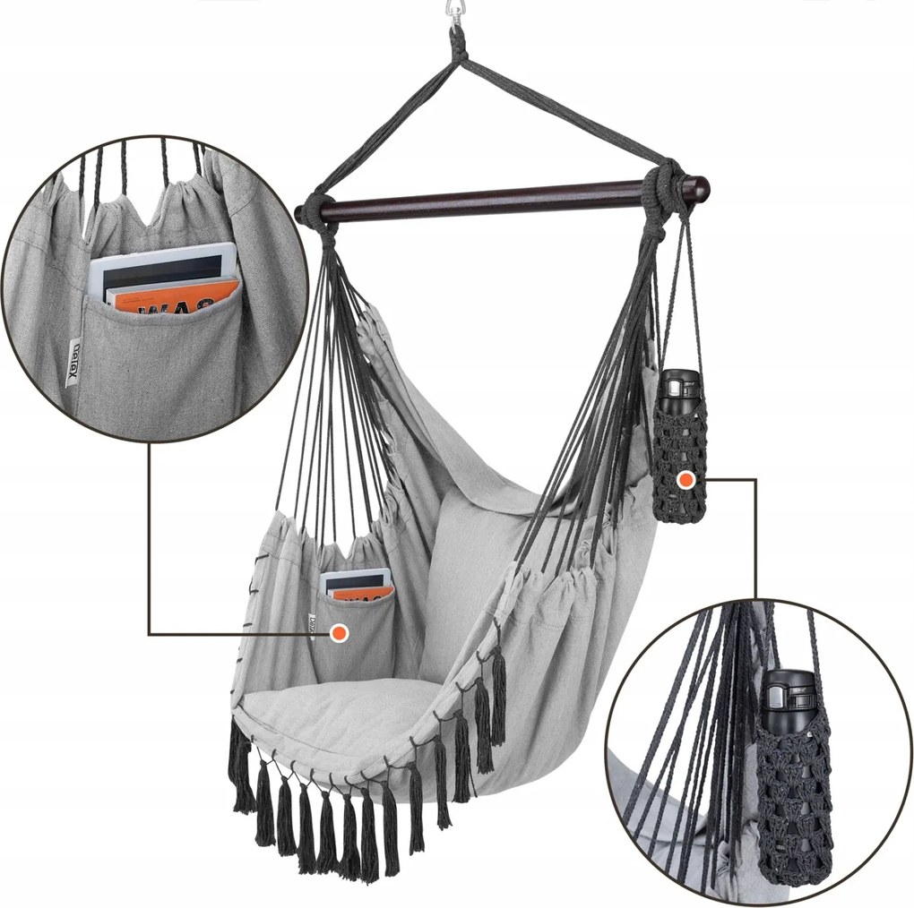 Závěsné houpací křeslo Alex šedé