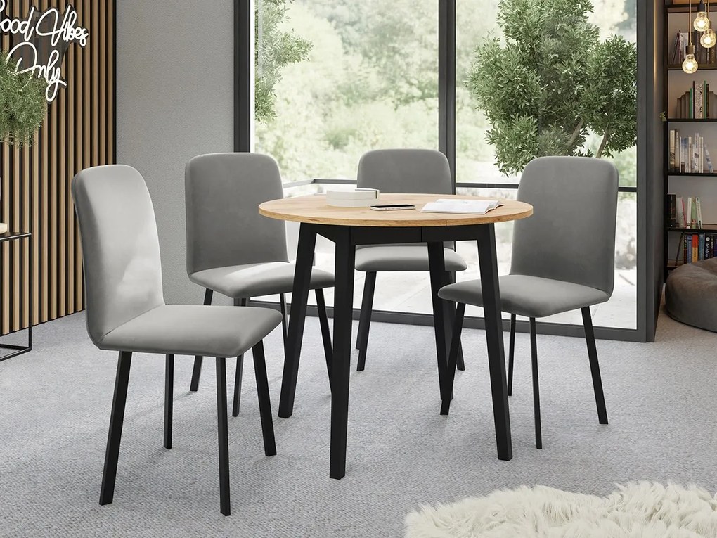 Jedálensky set Kirtore S 90 so 4 stoličkami Lekoz, Farby:: Amor Velvet 4302, Farby:: sivý mramor / čierna