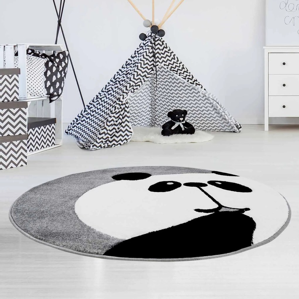 Dekorstudio Okrúhly detský koberec BEAUTY Sivá panda Priemer koberca: 160cm