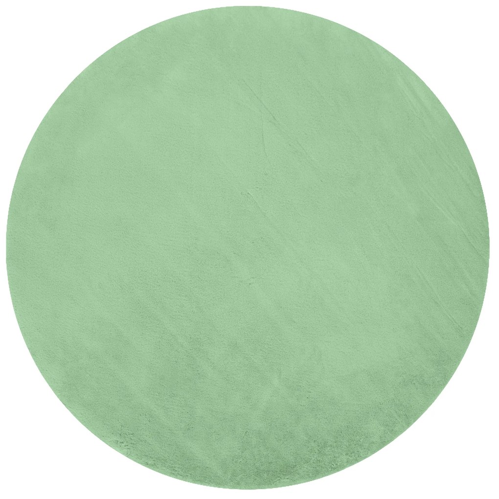 Okrúhly koberec BUNNY, zelený, imitácia králičej kožušiny