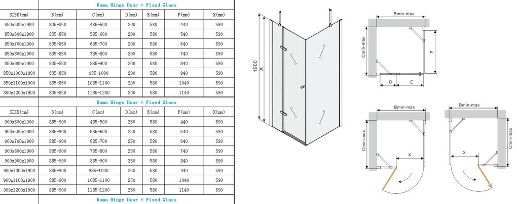 Mexen Roma, sprchovací kút 70 (dvere) x 60 (stena) cm, 6mm šedé sklo, chrómový profil, 854-070-060-01-40