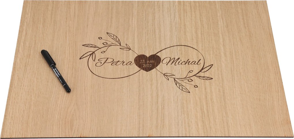 ČistéDrevo Drevená svadobná ceduľa na podpisy dub - nekonečno