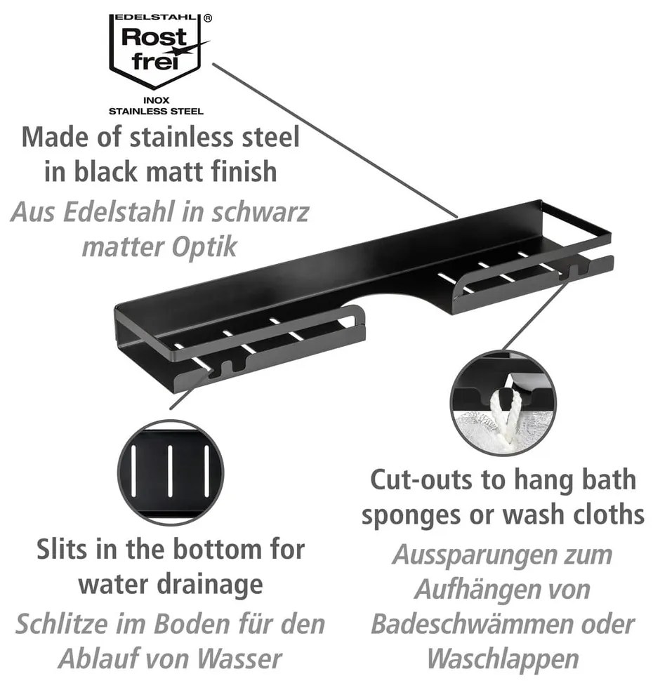 Čierna samodržiaca kúpeľňová polička z nerezovej ocele Altarella - Wenko