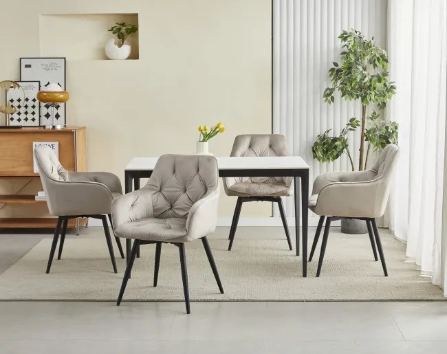 Jedálenská otočná stolička JORK360 zamatová, tmavobéžová (čierne nohy)