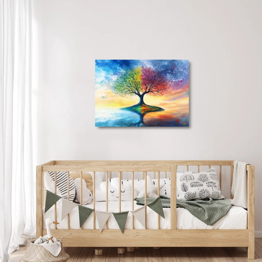 Sklenený obraz – Maľovaný strom ročných období (70x50 cm)