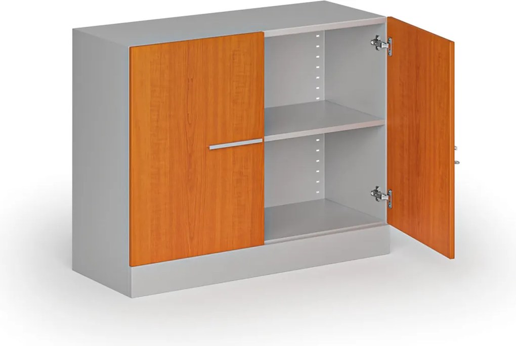 Kovová spisová skriňa s drevenými dverami, demontovaná, 800 x 1000 x 400 mm, čerešňa