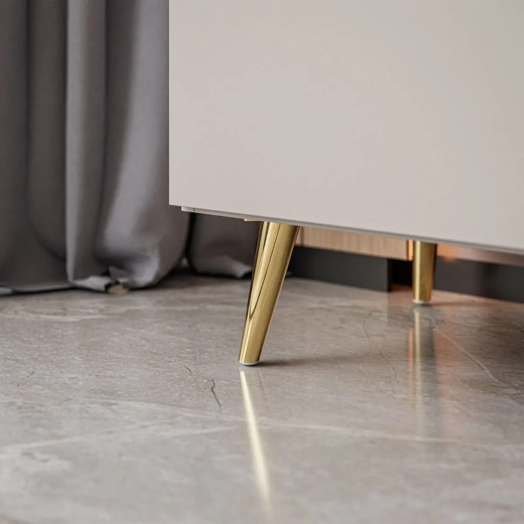 KOMODA NESSIE TROJDVEROVÁ NA ŠIKMÝCH NOŽIČKÁCH KAŠMÍR + ZLATÁ 140 cm