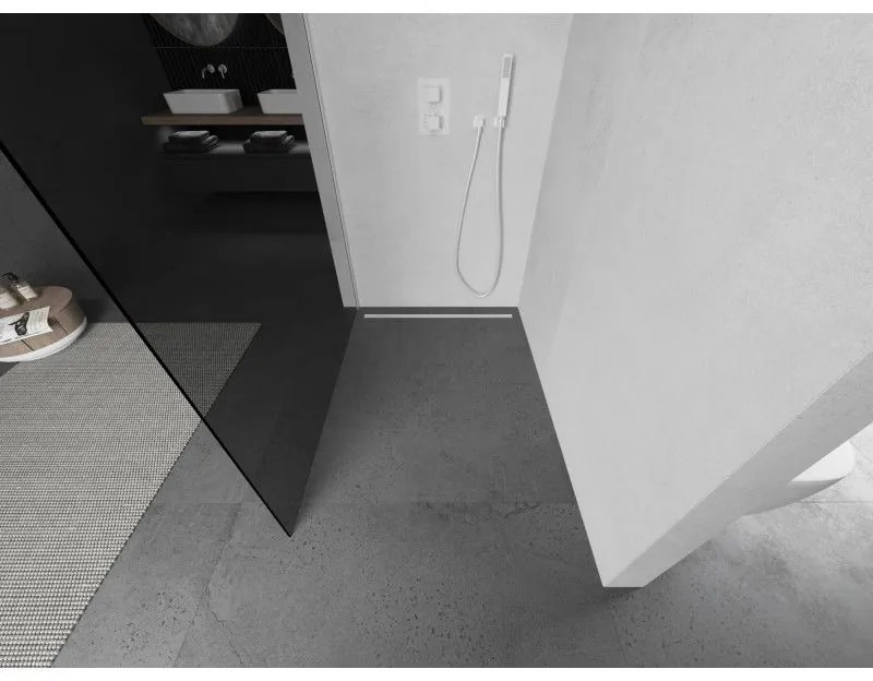 Mexen Kioto L, sprchová zástena Walk-In 110 x 200 cm, 8mm šedé sklo, biely profil, 800-110-103-20-40