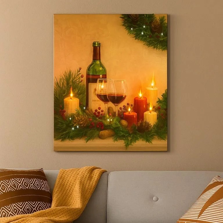 Nexos 86706 Nástenná maľba sviečky s vínom, 5 LED, 30 x 40 cm