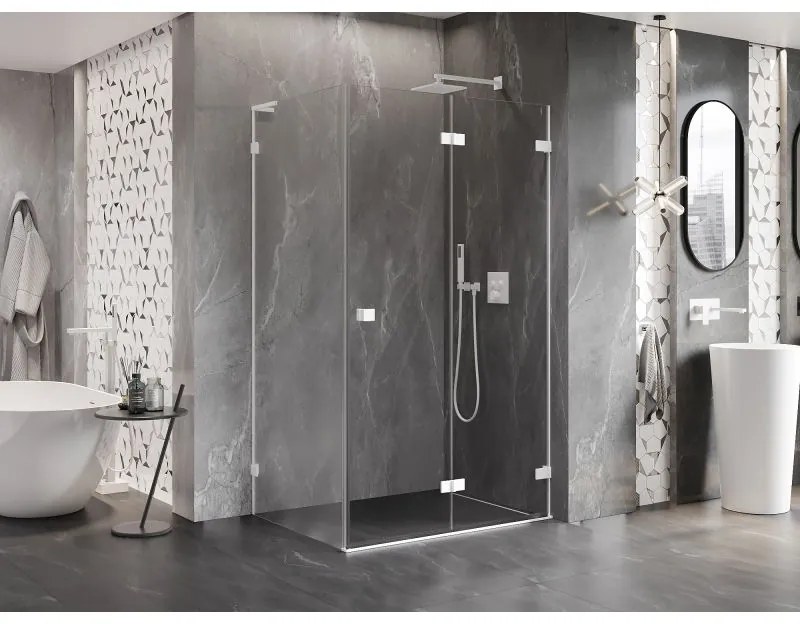 Mexen Lunar-F L, pravý sklápací sprchový kút 95 x 70 cm, 8mm číre sklo, biely profil, 836L-095-070-20-00-P