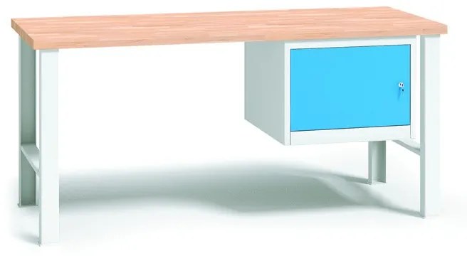 Pracovný stôl do dielne WL so závesnou skrinkou na náradie, buková škárovka, pevné kovové nohy, 1700 mm