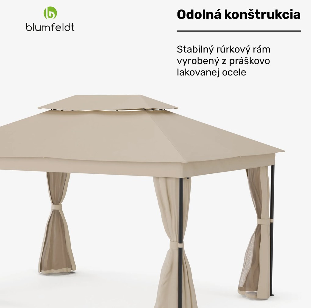 Blumfeldt Altánok Mondo Dual 3x4 s dvojitou strechou a sieťou proti hmyzu