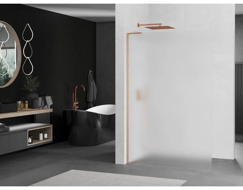 Mexen Kioto L, sprchová zástena Walk-In 100 x 200 cm, 8mm sklo námraza, medený matný profil, 800-100-103-65-30