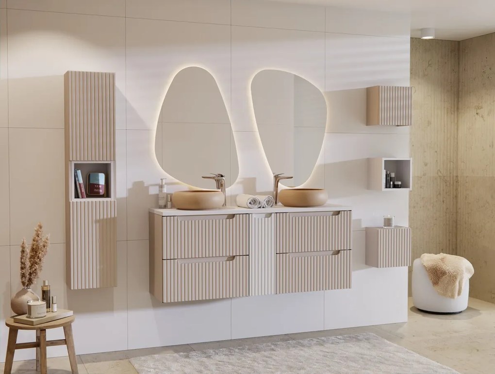 Vysoká závesná kúpeľňová skrinka Nova Cashmere 80-03-2D kašmírová