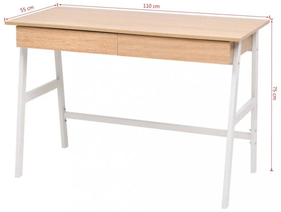 Písací stôl 110x55 cm dub / biela Dekorhome