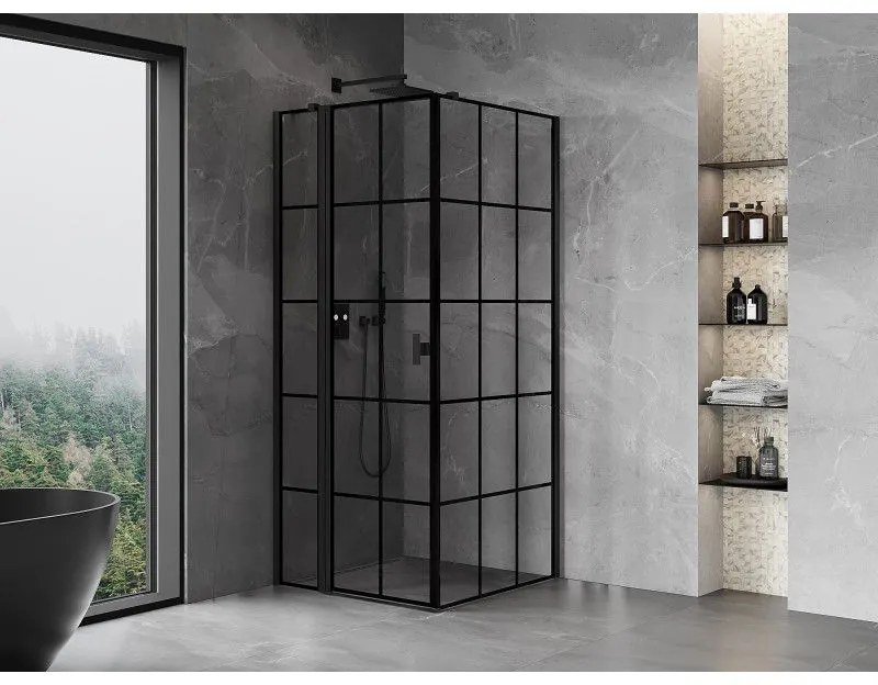 Mexen Mist T, sprchový kút s krídlovými dverami, ľavý, 120 x 120 cm, 8mm číre sklo, čierny profil, 8A4T-120-120-70-77-L