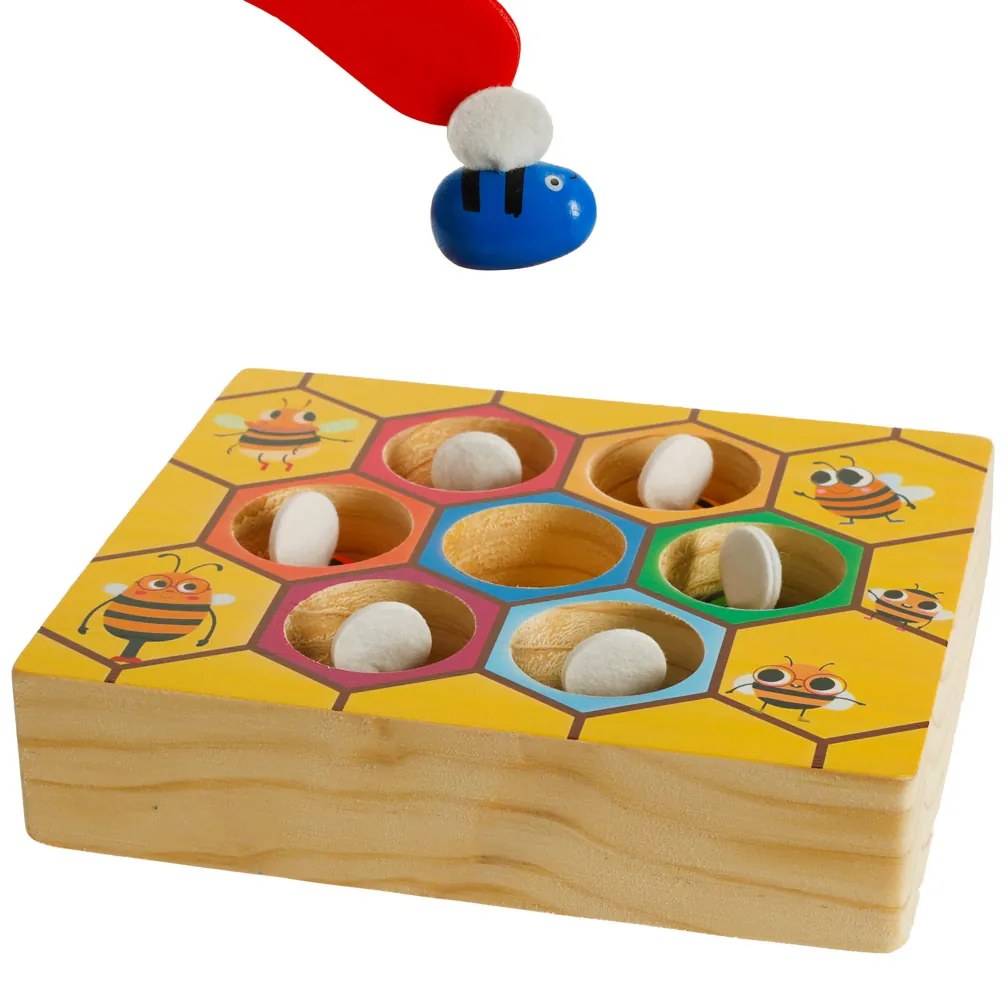 KIK Montessori drevená vzdelávacia hra Včely – farebné včielky na rozvoj motoriky