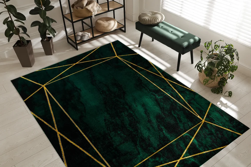Koberec EMERALD exkluzívny 1022 glamour, štýlový geometrický zeleno / zlatý