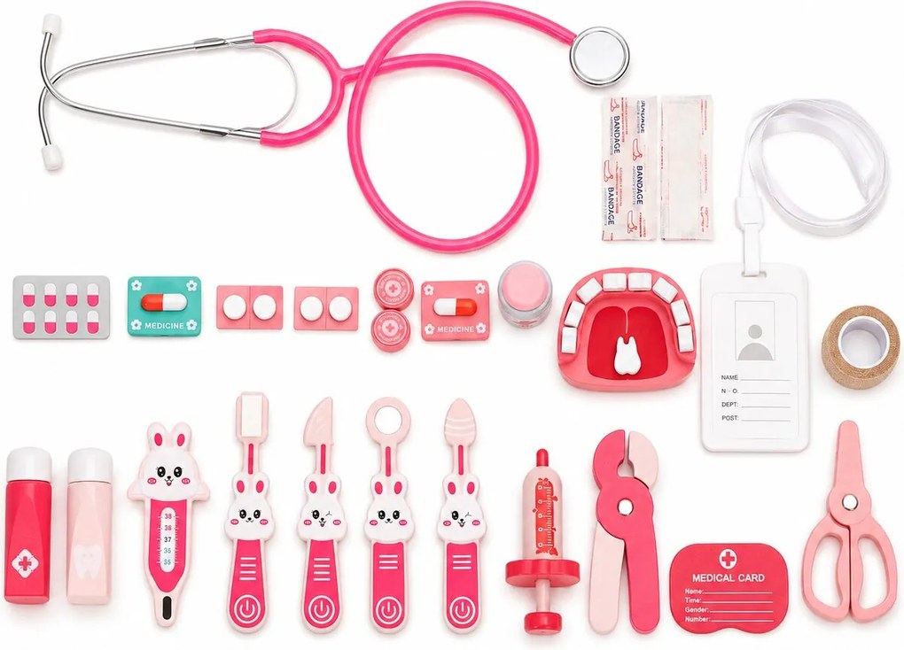 Drevený lekársky set ECOTOYS – lekárska taška, 26 dielov, hračka pre deti 3+
