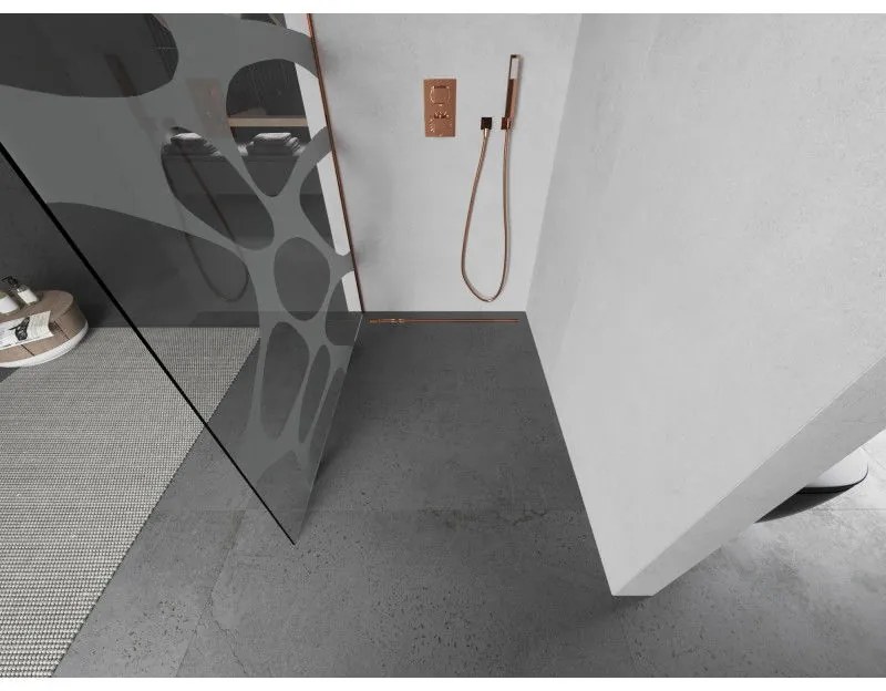 Mexen, Mexen Kioto ścianka prysznicowa Walk-in 130 x 200 cm, biały wzór 8 mm, różowe złoto - 800-130-101-60-97