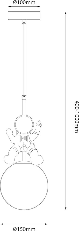 Detské závesné svietidlo Astronaut, 1x biele plastové tienidlo, g