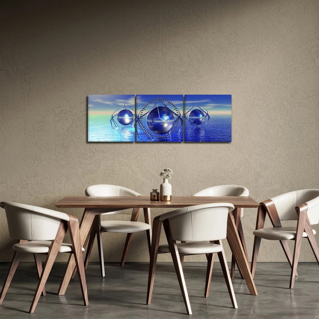 Obraz abstrakcie - voda (s hodinami) (90x30 cm)