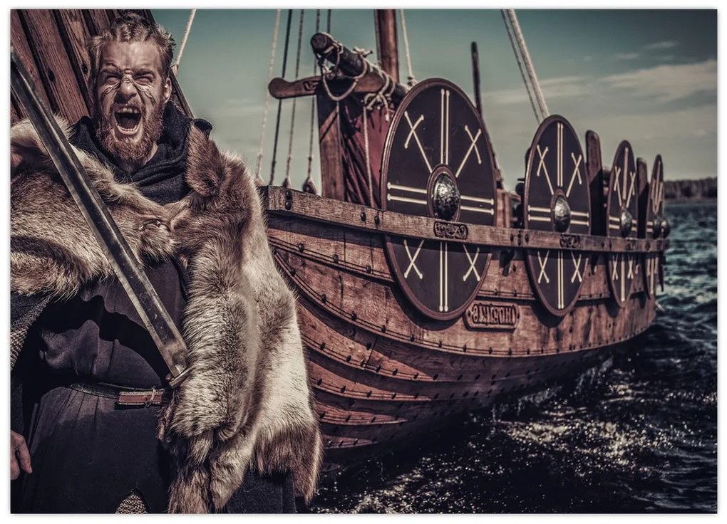Sklenený obraz - Vikingský bojovník (70x50 cm)