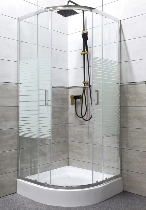 Novoterm Štvrťkruhový sprchový kút NV-Madera 90x90 chróm/potlač + vanička