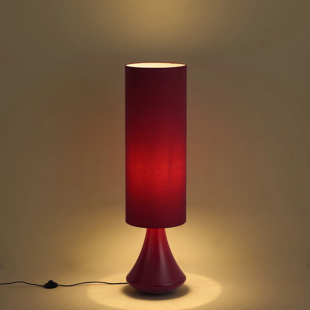 Retro stojaca lampa fialová s látkovým tienidlom - Mina