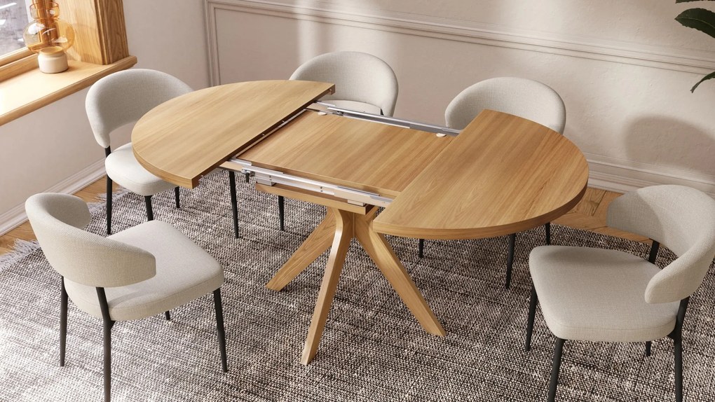 RENZO Prírodný dub - OKRÚHLY DREVENÝ STÔL Ø110 ROZKLADACÍ DO 180 cm  DO KUCHYNE JEDÁLNE OBÝVAČKY RETRO