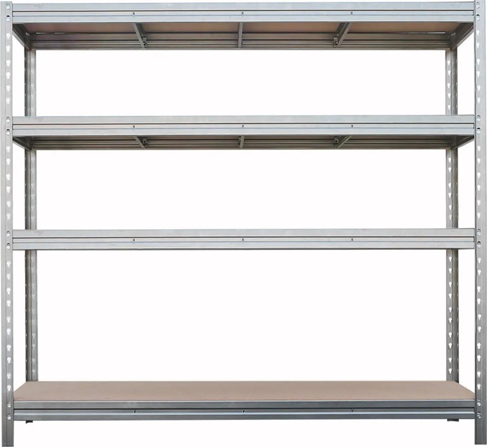 Kovové regály BULLRACK RIVET PRO 200x200x60 DTD drevotrieska 4 úrovne pozinkovaná