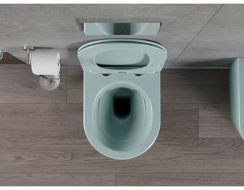 Mexen Rico, závesné WC Rimless s WC doskou slim, duroplast, zelená matná, 30724048