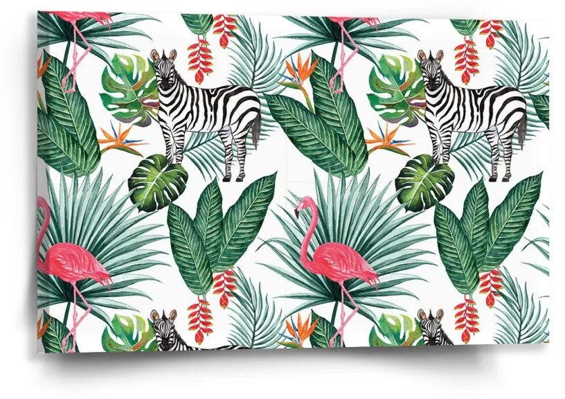 Sablio Obraz Zebra a Plameniak - 60x40 cm