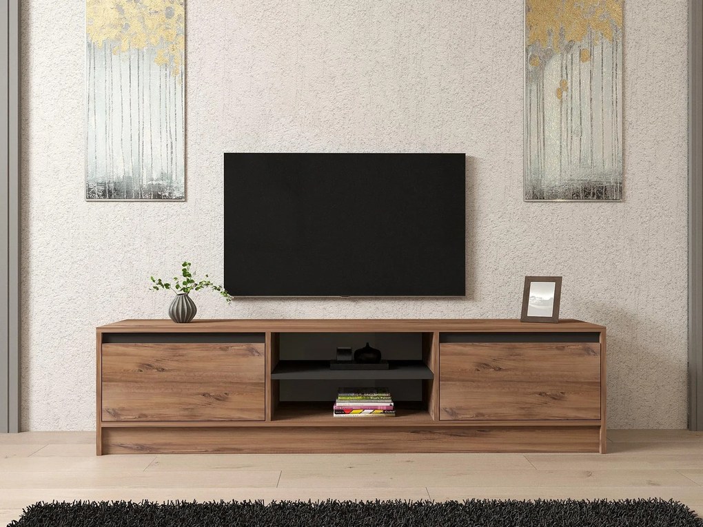TV stolík/skrinka Netibo (borovica atlantická + antracit) . Akcia -19%. Vlastná spoľahlivá doprava až k Vám domov. 1095441