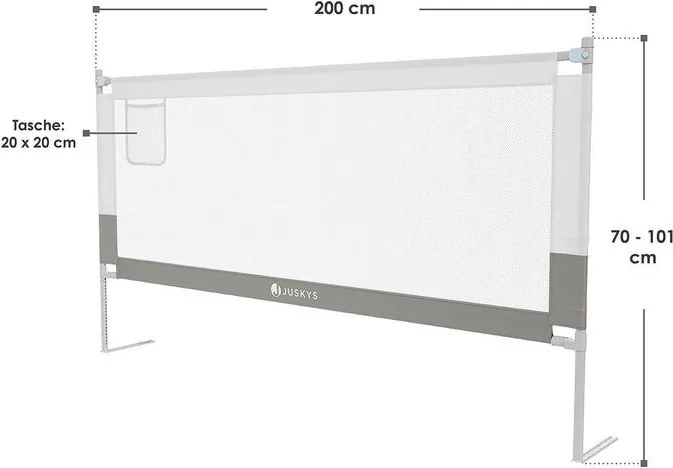 Detská ochrana postele, 200 cm, výškovo nastaviteľná