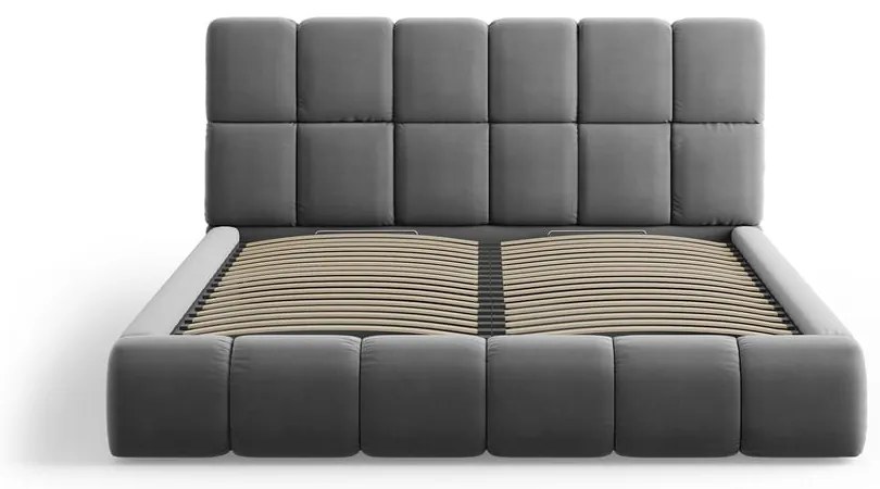 Sivá zamatová čalúnená dvojlôžková posteľ s úložným priestorom s roštom 140x200 cm Bellis – Micadoni