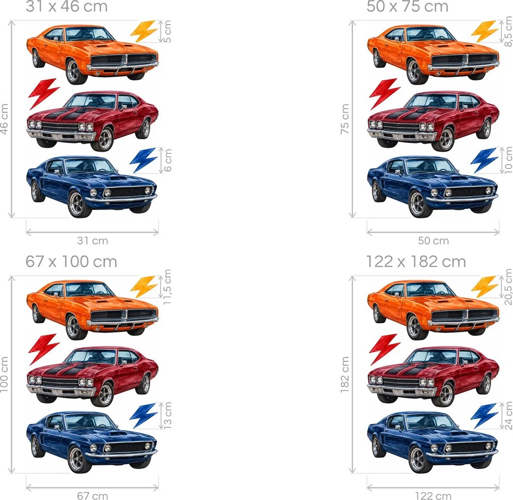 Americké muscle cars retro nálepky pre milovníkov klasických áut na stenu arch 31 x 46 cm
