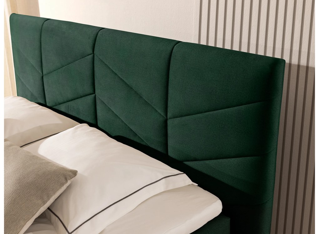 Posteľ Boxspring Penia 160x200 s úložným priestorom - zelený hydrofóbny zamat Element 12